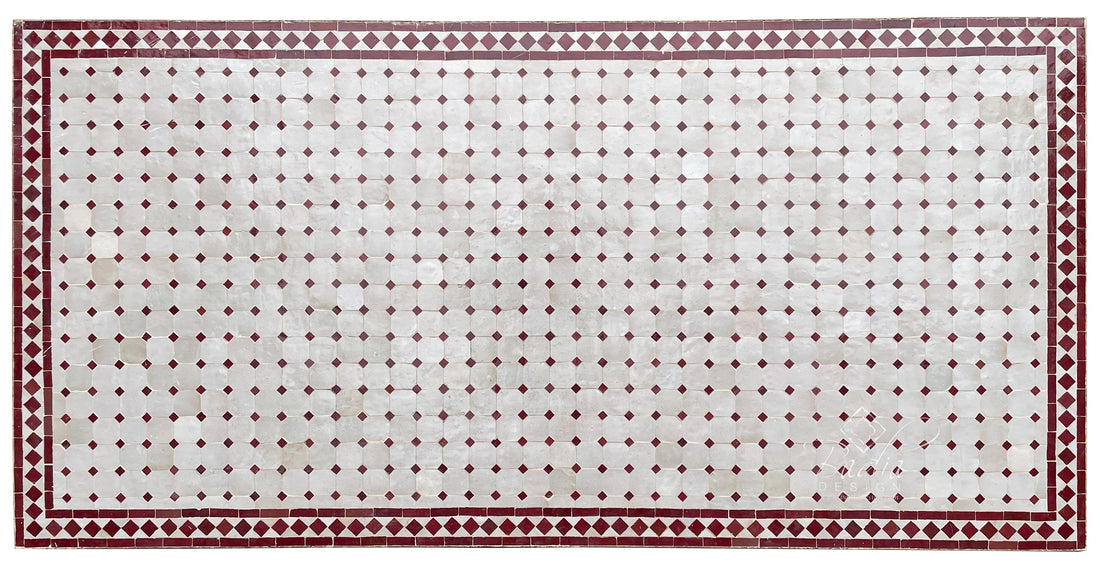 40"W x 80"L Brick Red and Beige Rectangular Tile Table Top