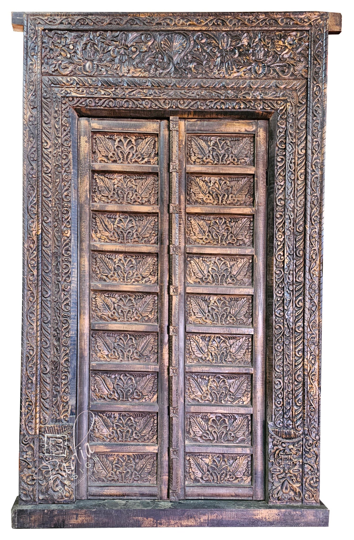 Large Vintage Hand Carved Wooden Door