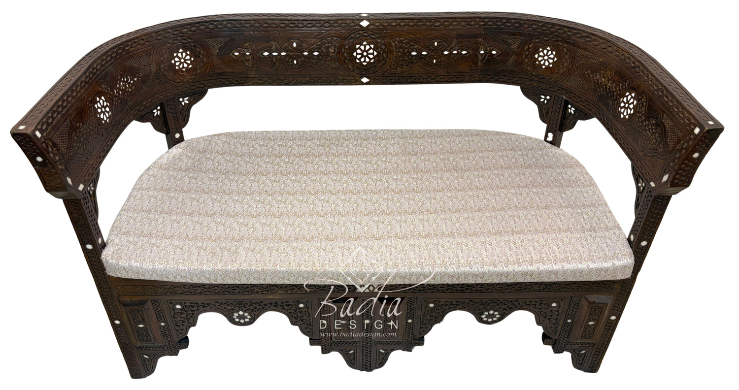 Large White Bone Inlay Bench with Cushion