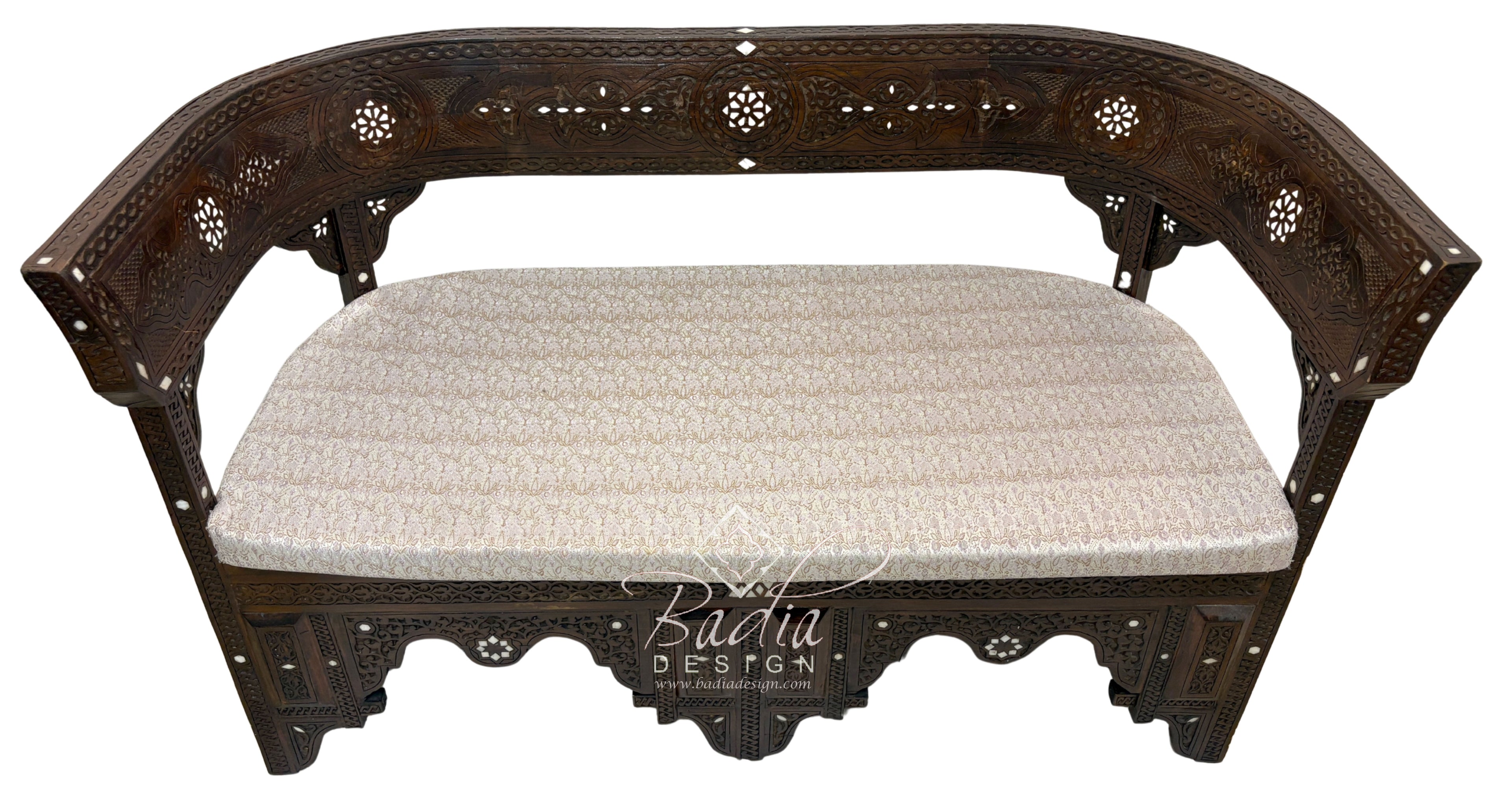 Large White Bone Inlay Bench with Cushion