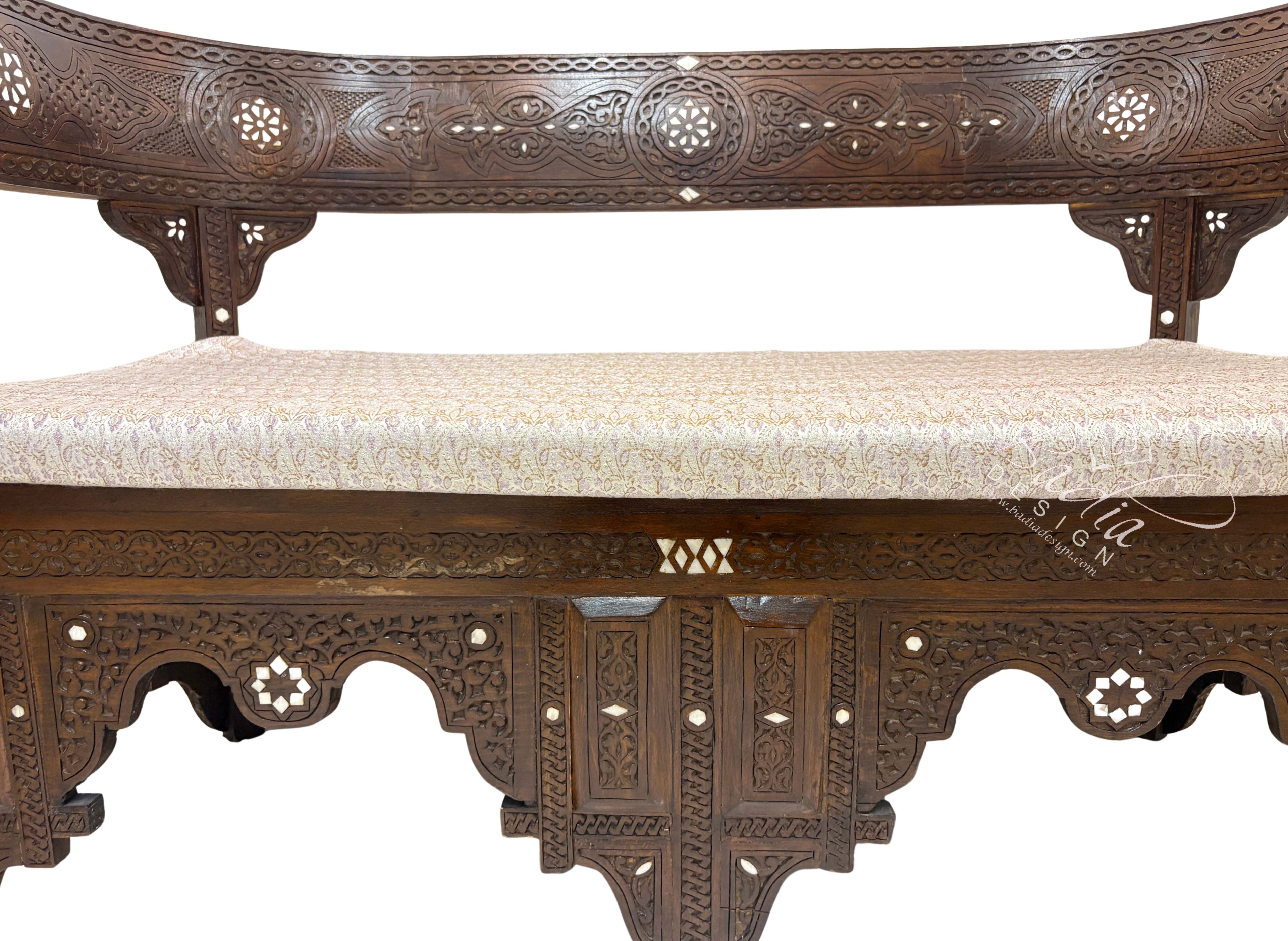 Large White Bone Inlay Bench with Cushion