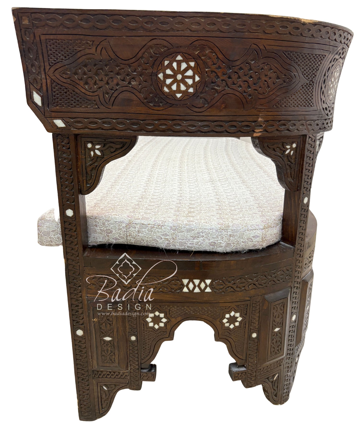 Large White Bone Inlay Bench with Cushion