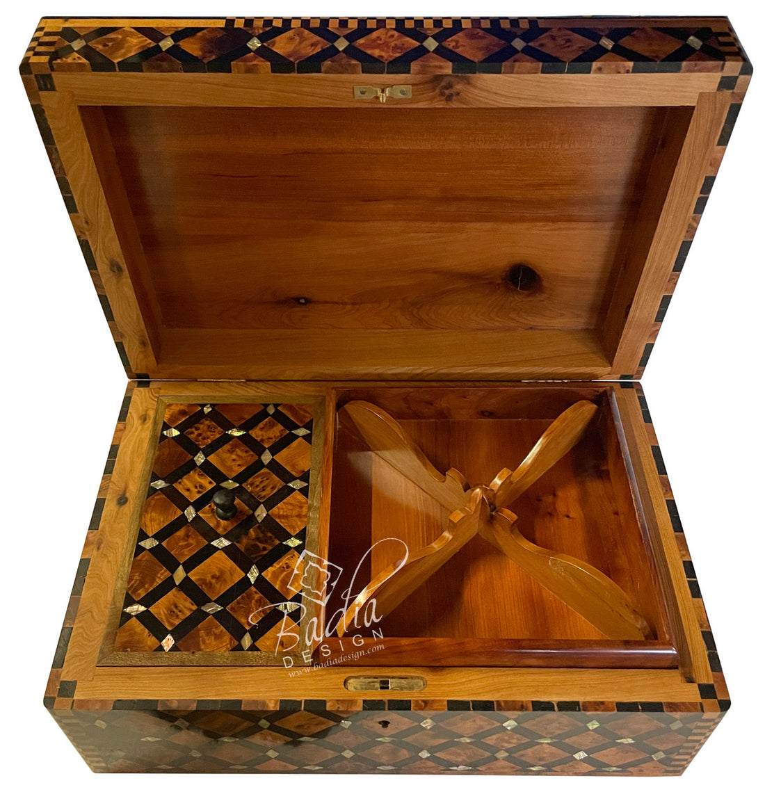 Large Wooden Thuya Jewelry Box with Mother of Pearl Inlay