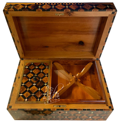 Large Wooden Thuya Jewelry Box with Mother of Pearl Inlay
