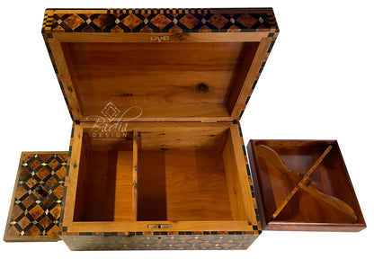 Large Wooden Thuya Jewelry Box with Mother of Pearl Inlay