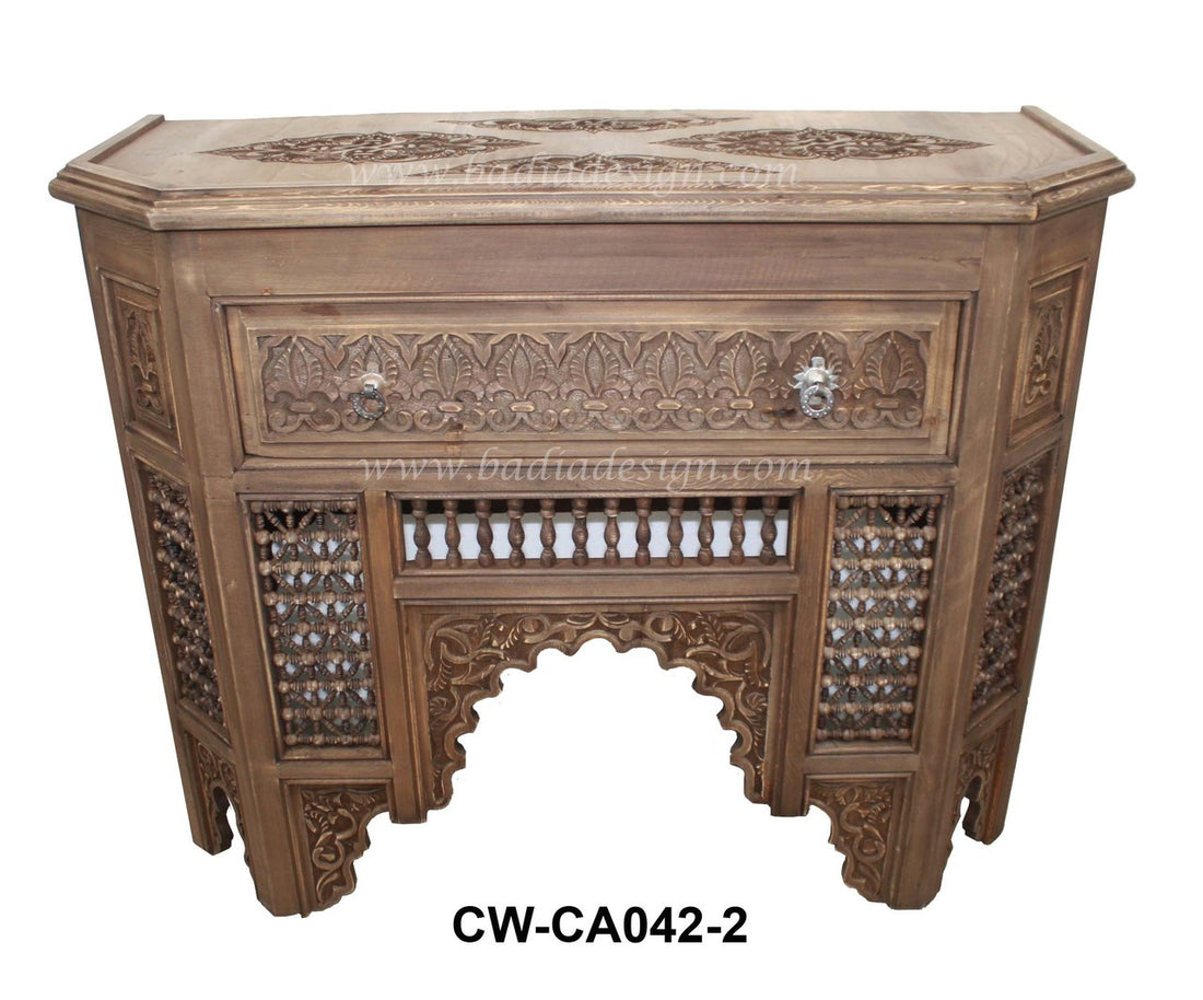 Moroccan Hand Carved Cedar Wood Cabinet