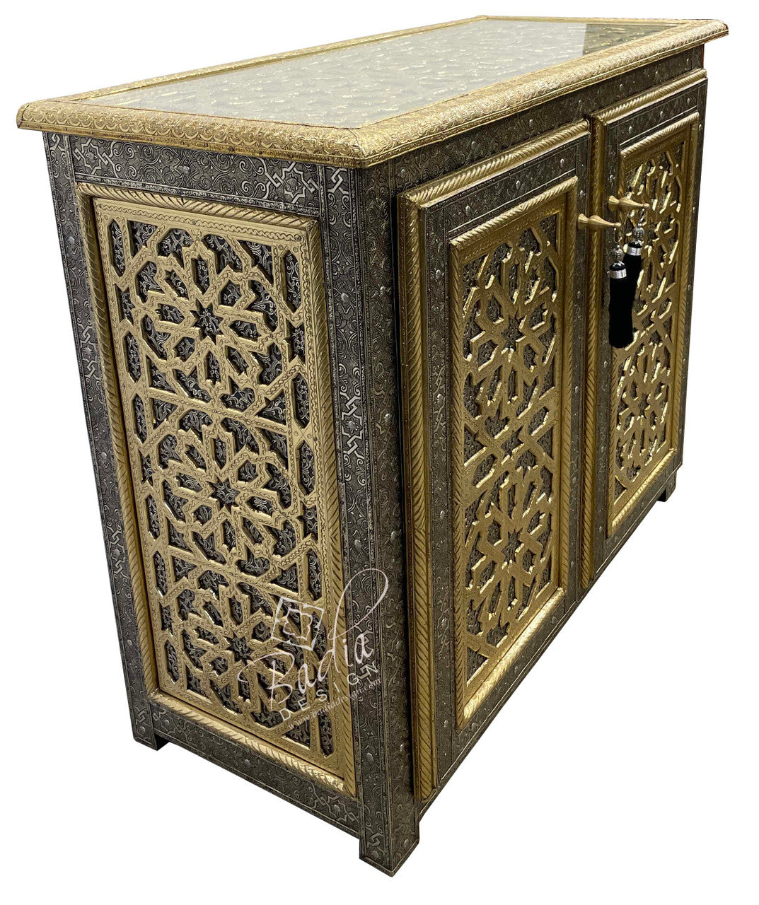 Hand Carved Cedar Embossed Brass Cabinet
