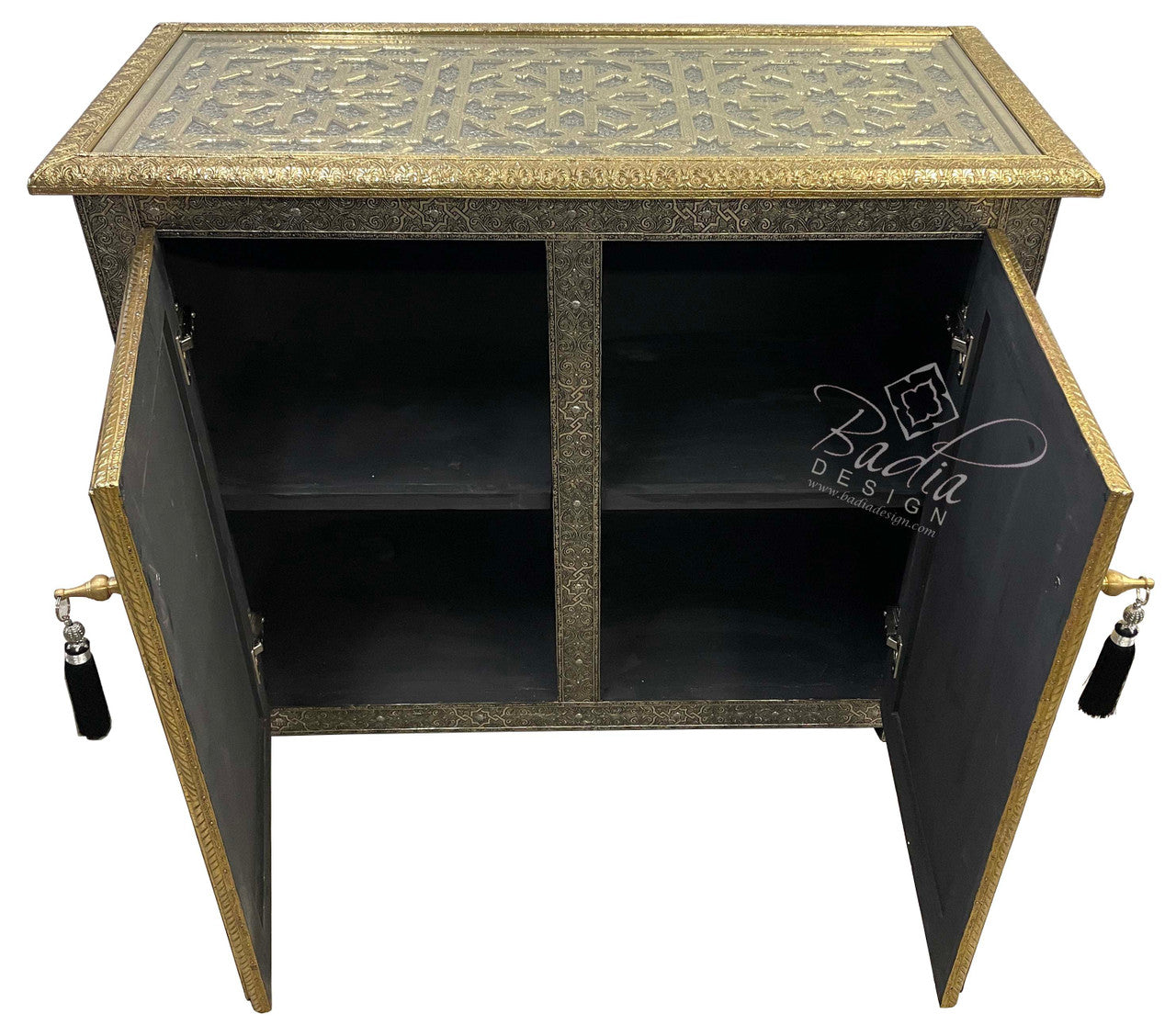 Hand Carved Cedar Embossed Brass Cabinet