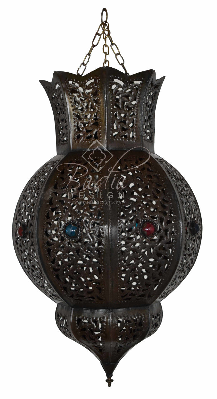 Mediterranean Style Lantern with Multi-Color Glass Eyelets