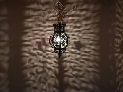 Mediterranean Style Lantern with Multi-Color Glass Eyelets