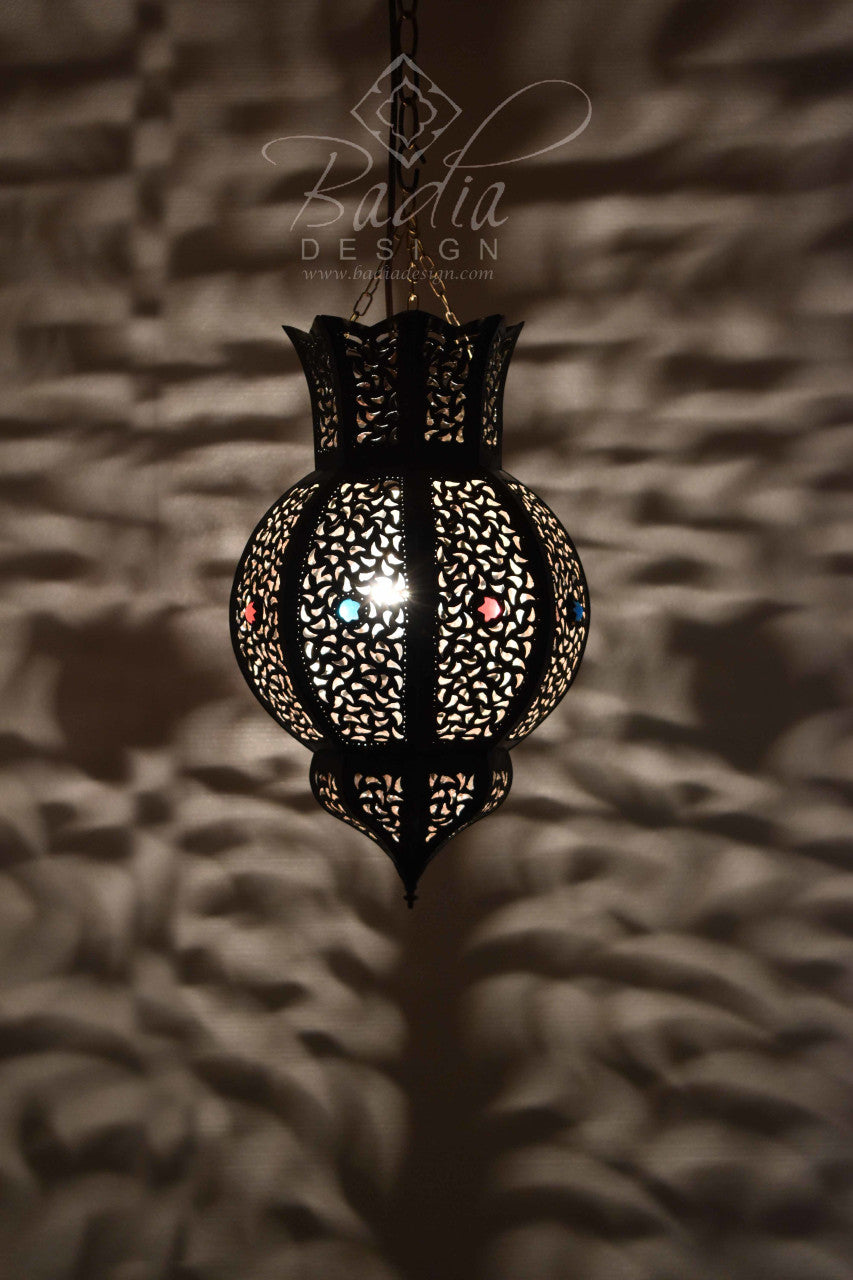 Mediterranean Style Lantern with Multi-Color Glass Eyelets