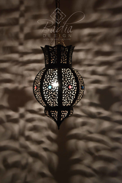 Mediterranean Style Lantern with Multi-Color Glass Eyelets
