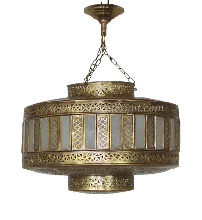 Brass Chandelier with White Glass