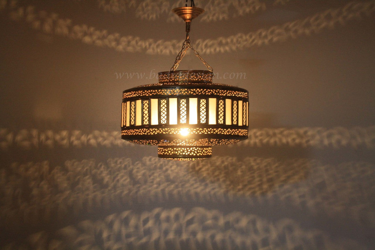 Brass Chandelier with White Glass