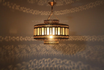 Brass Chandelier with White Glass