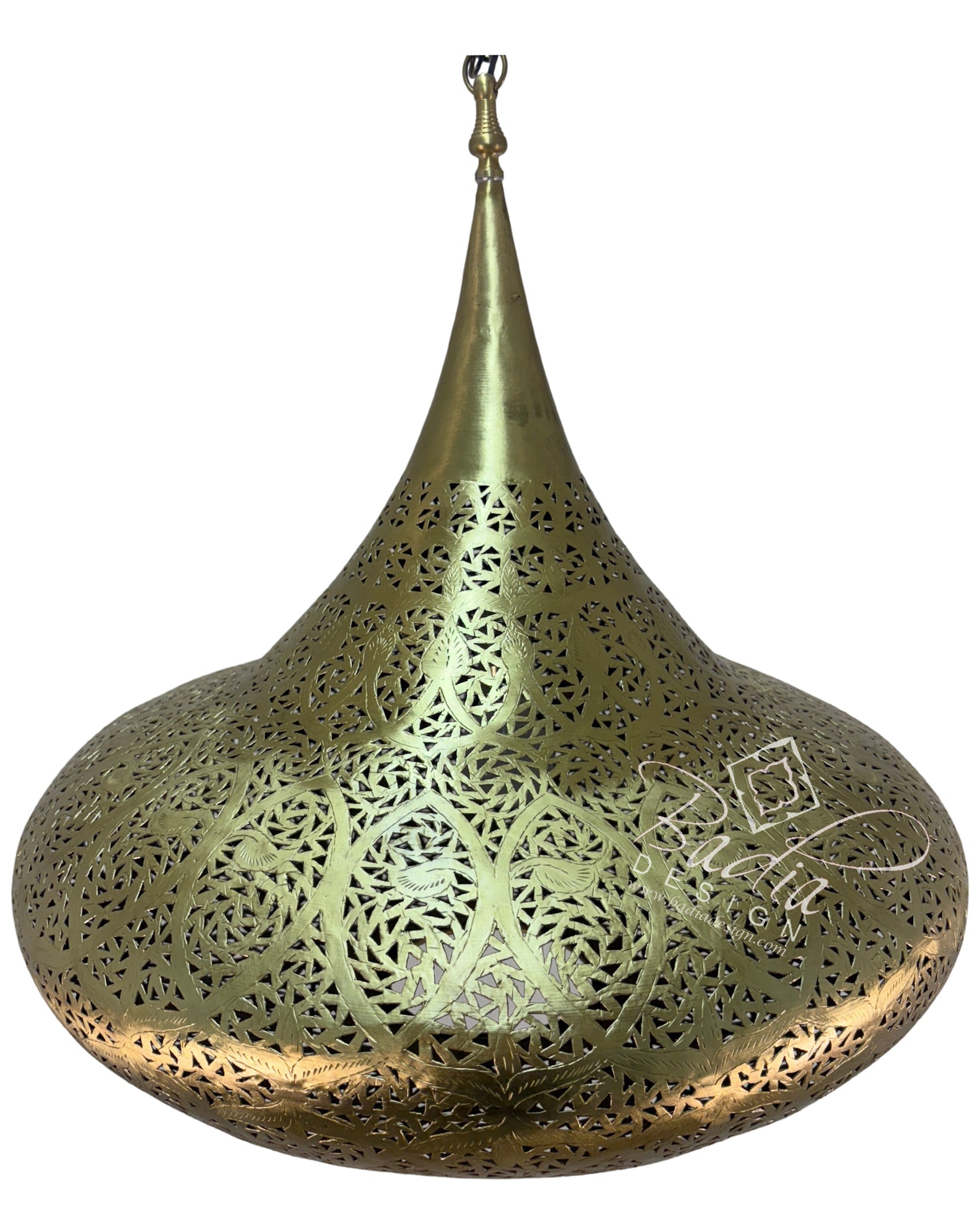 Modern Moroccan Teardrop Shaped Brass Chandelier