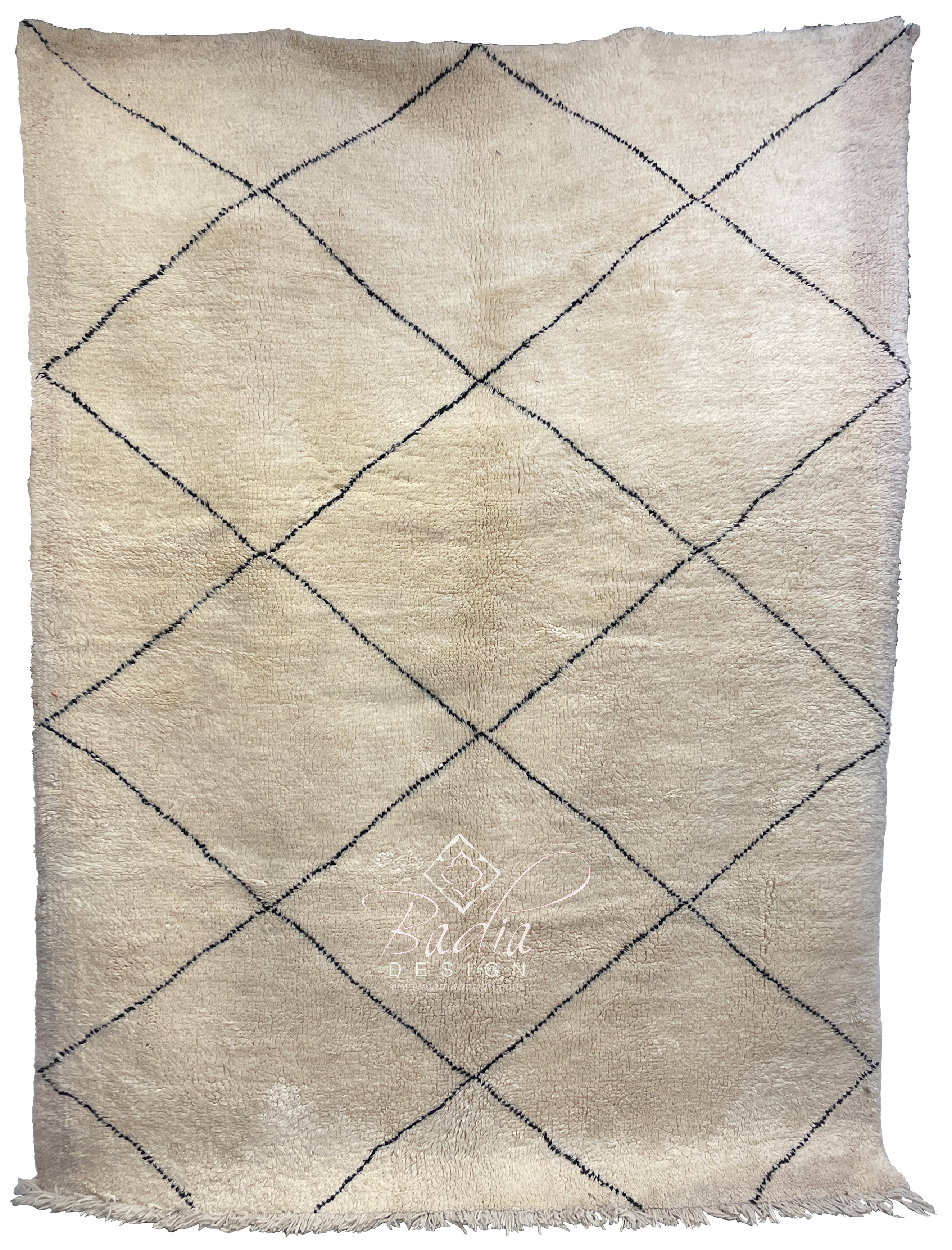 Cream Color Moroccan Rug with Geometric Designs