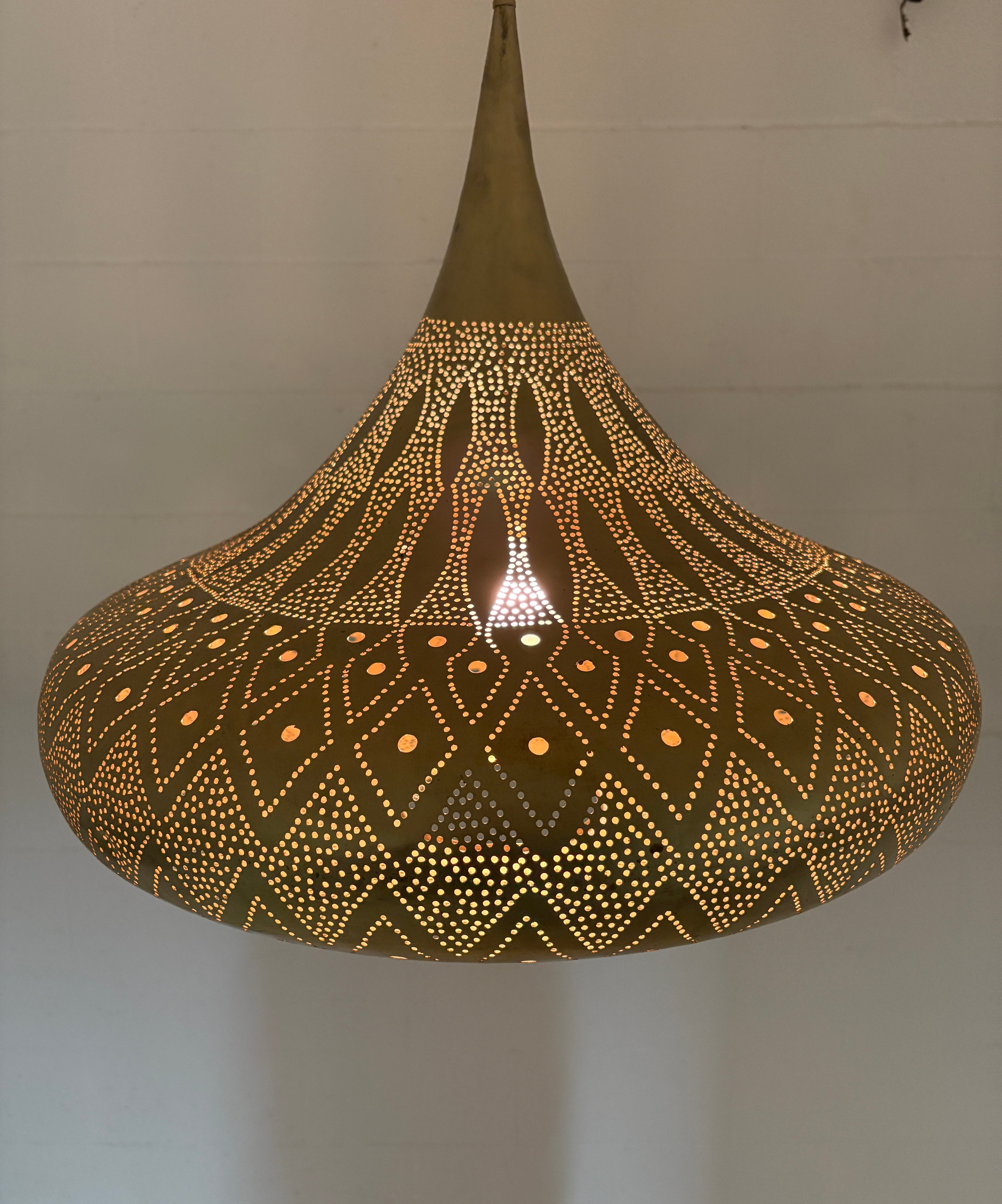Modern Moroccan Teardrop Shaped Brass Chandelier