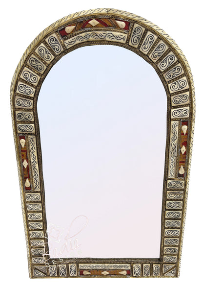 Moroccan Arch Mirror with Bone and Metal Inlay