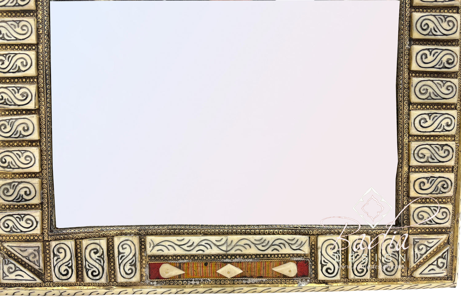 Arch Mirror with Bone and Metal Inlay