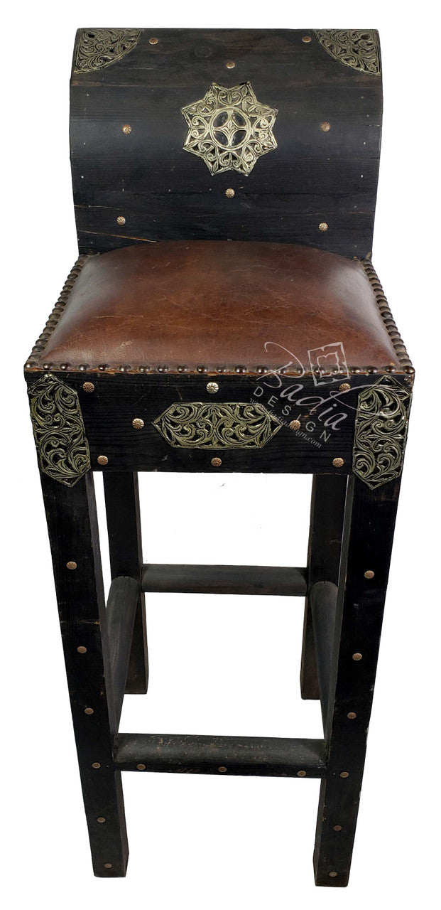 Barstool Embossed Metal and Premium Leather Chair