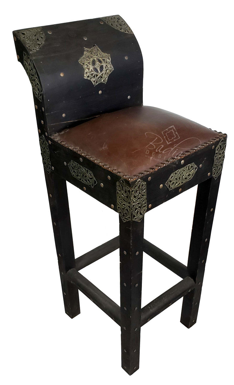 Barstool Embossed Metal and Premium Leather Chair