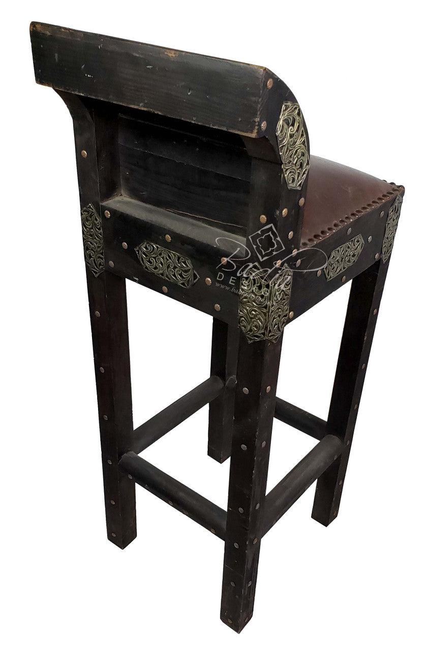 Barstool Embossed Metal and Premium Leather Chair