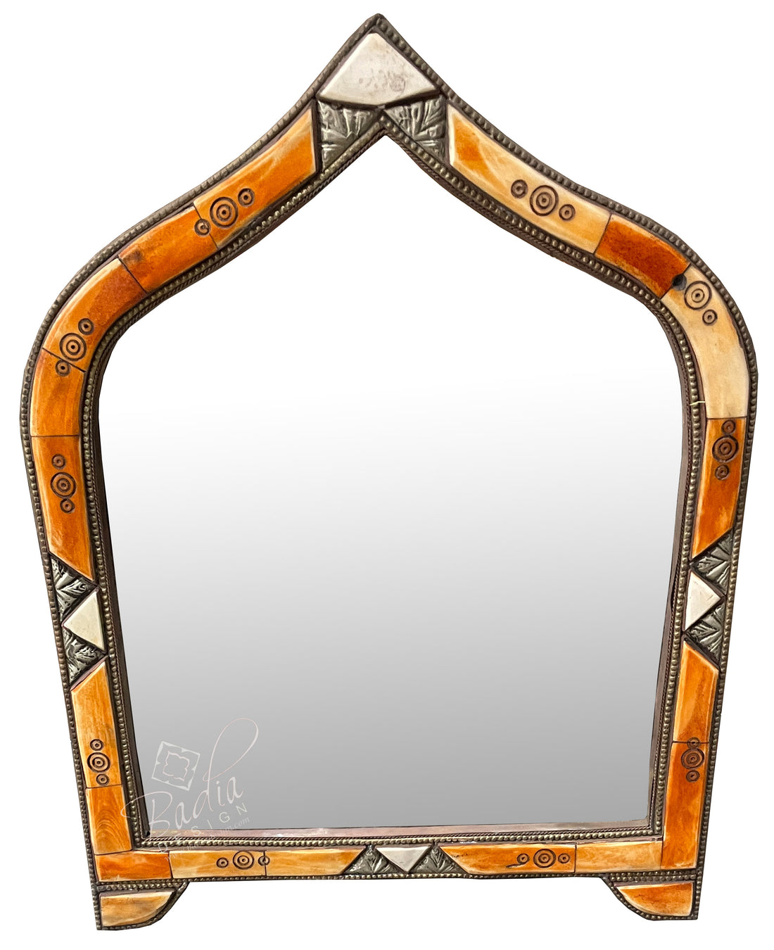 Small Decorative Orange and White Bone Mirror