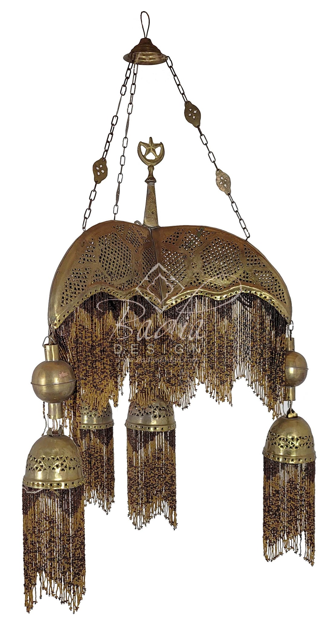 Three Prong Beaded Brass Chandelier