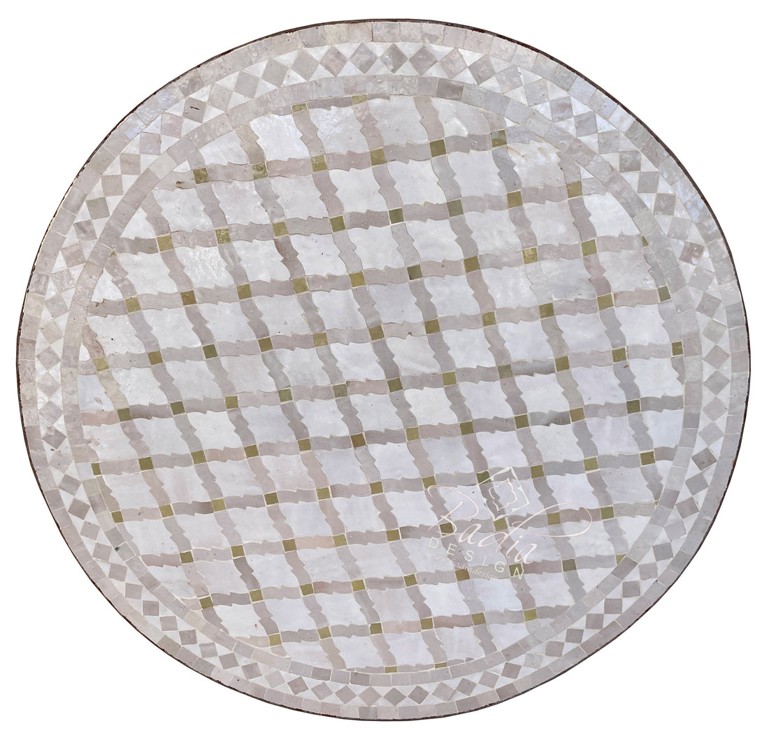 32" Beige and White Mosaic Tile Table Top