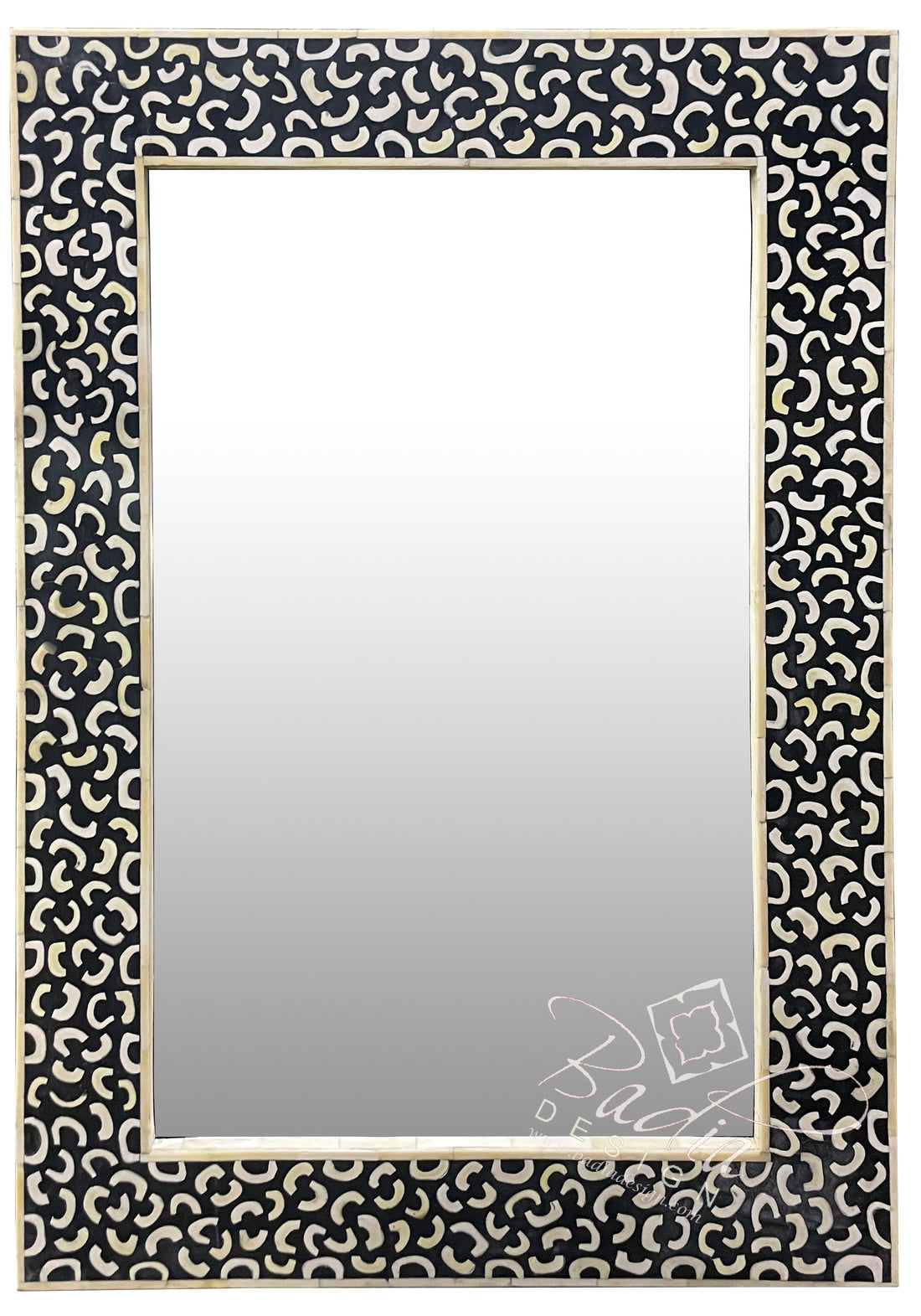 Rectangular Shaped White and Black Camel Bone Mirror