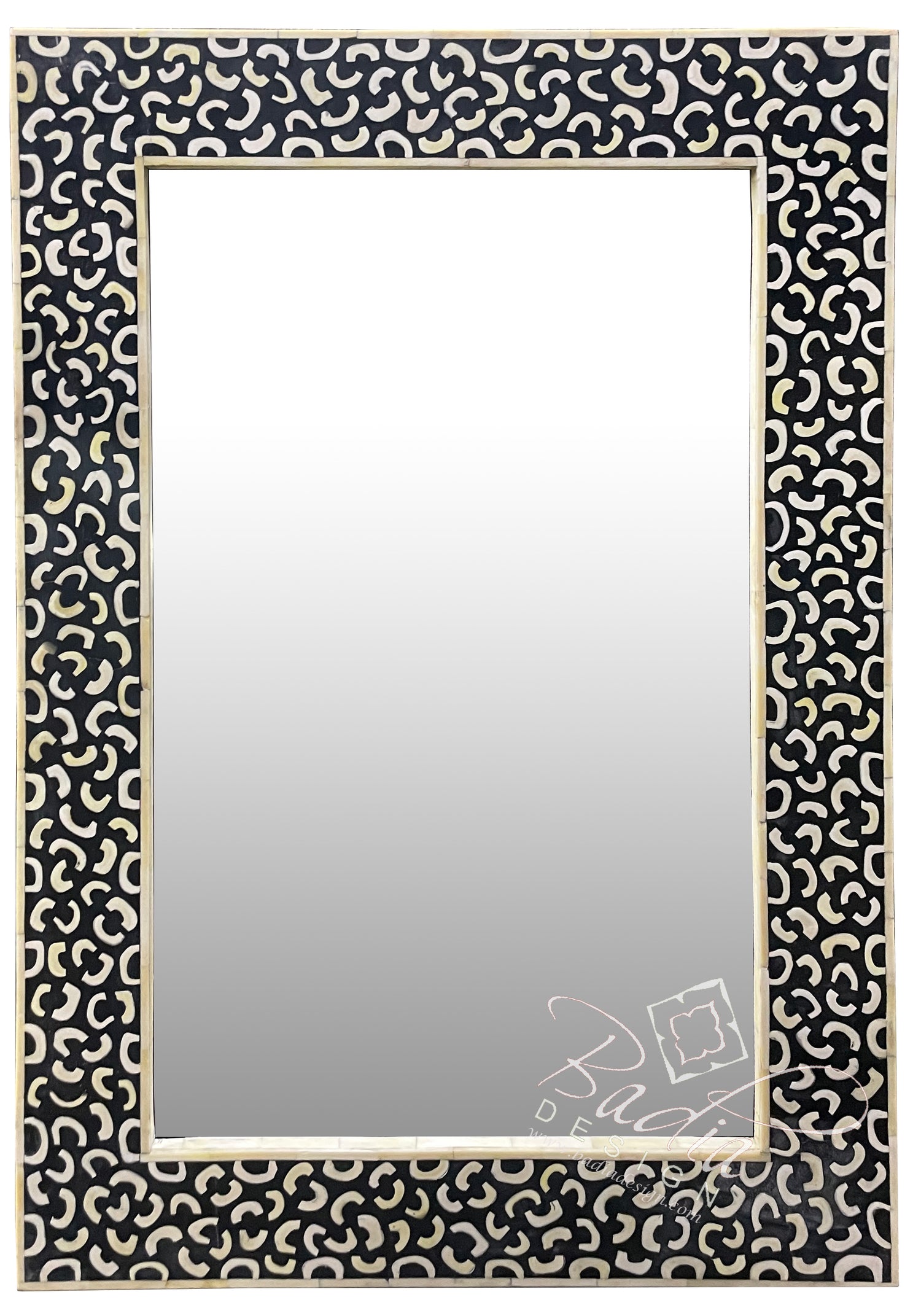 Rectangular Shaped White and Black Camel Bone Mirror