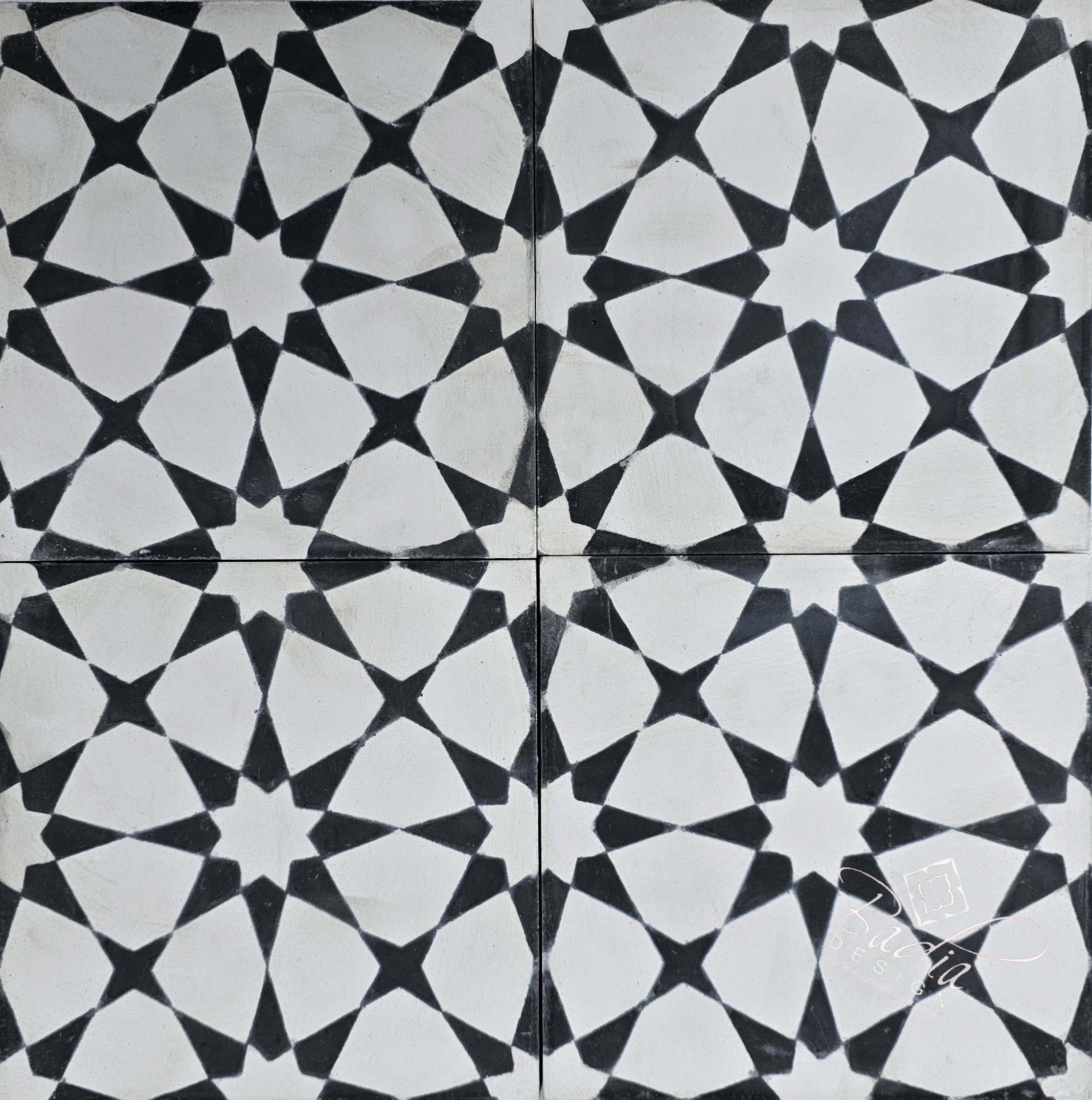 Black and White Cement Floor Tile - CT136