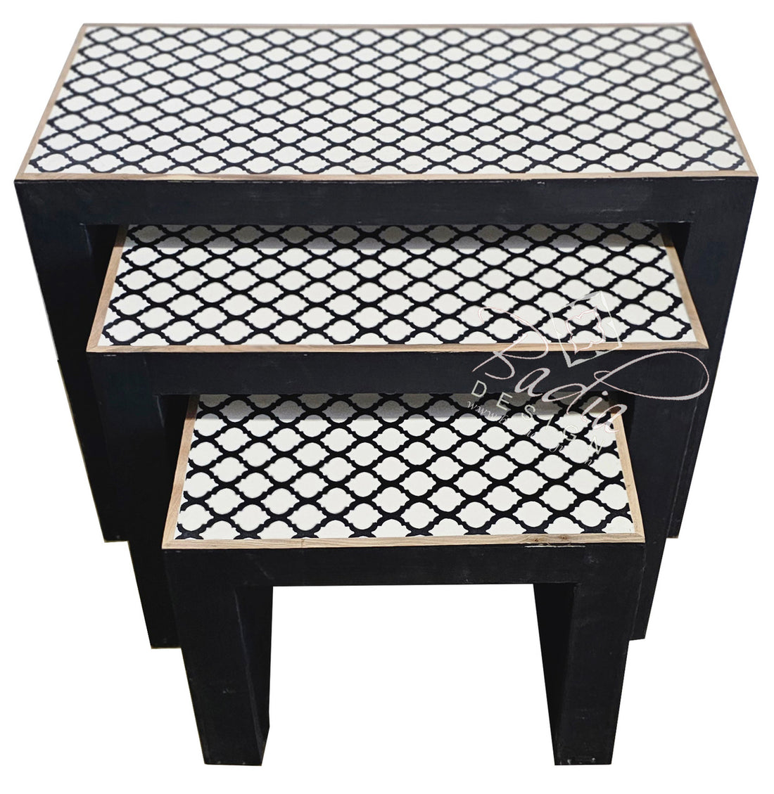 Black and White Wooden Resin Inlay Nesting Side Tables