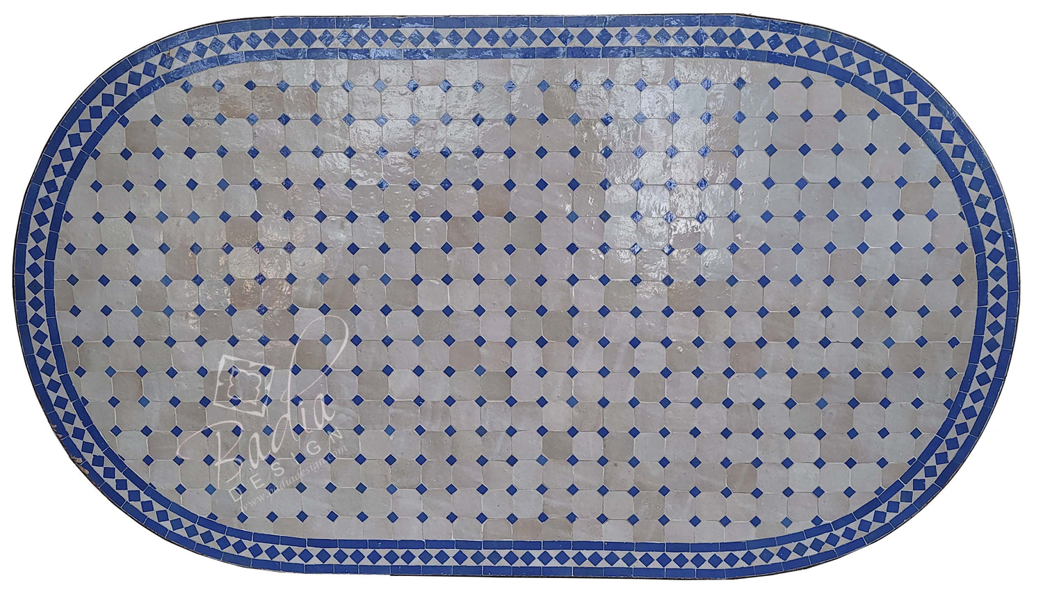 36"W x 63"L Moroccan Blue Oval Tile Table Top