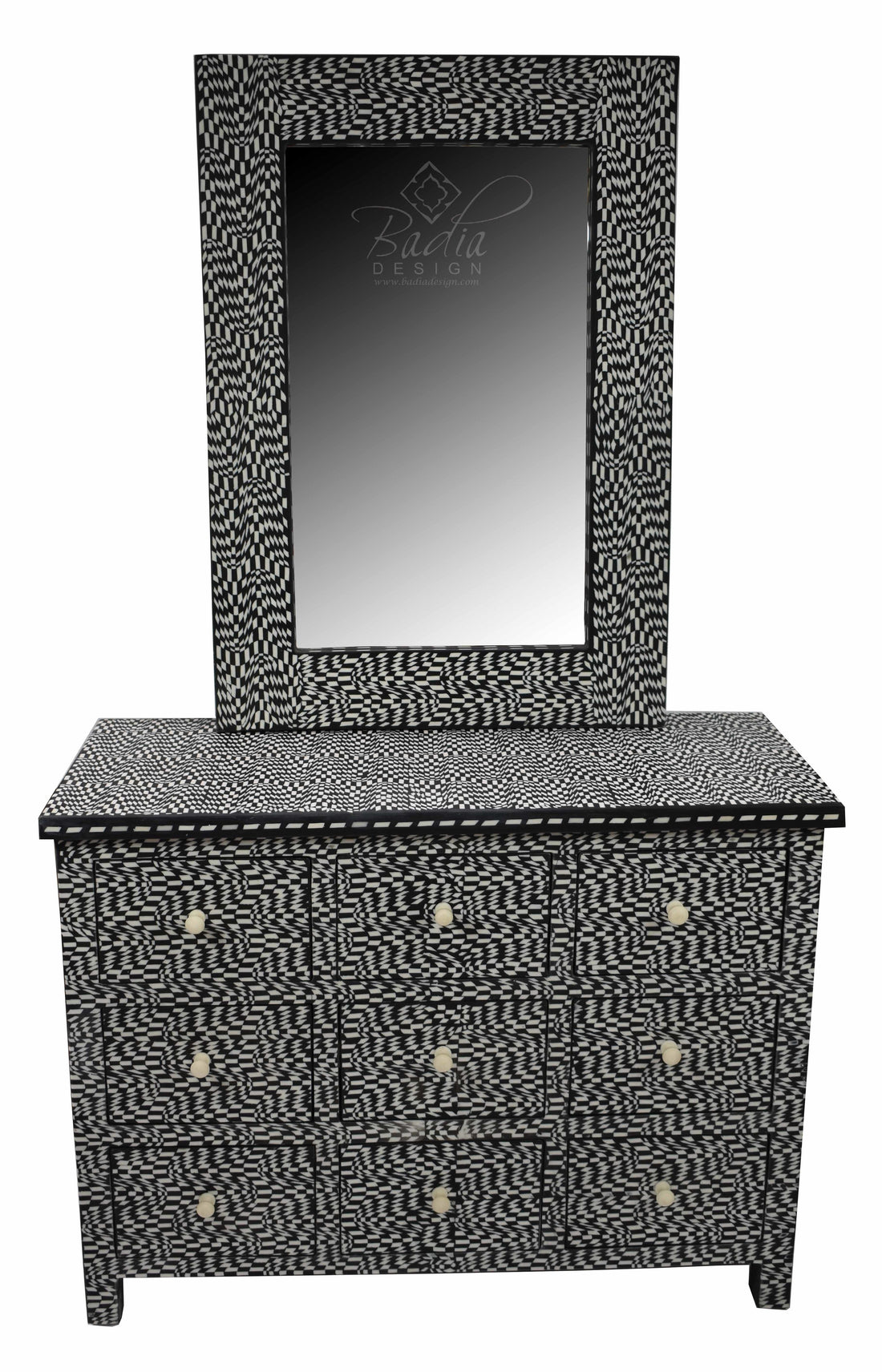 Bone Inlay Resin Dresser and Mirror Set