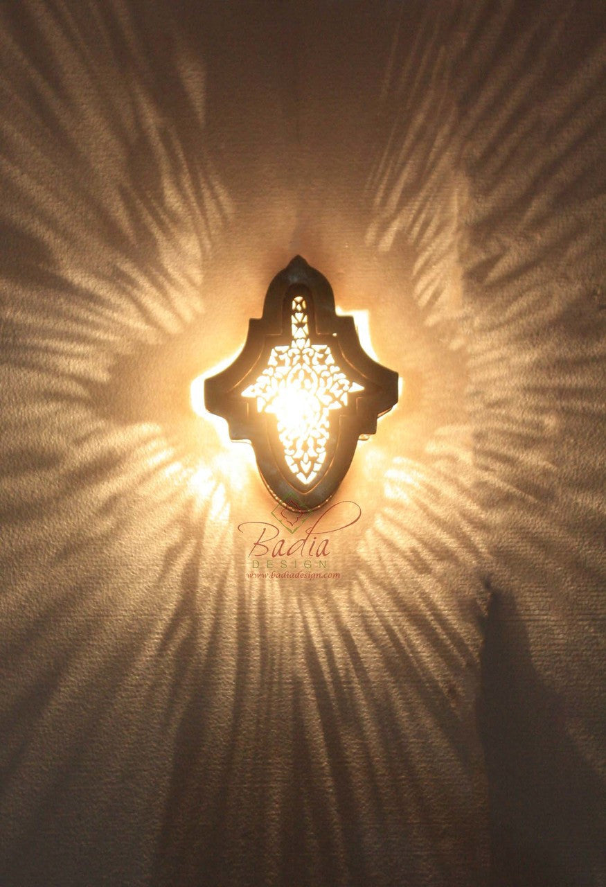 Small Hand Punched Brass and Silver Wall Sconce