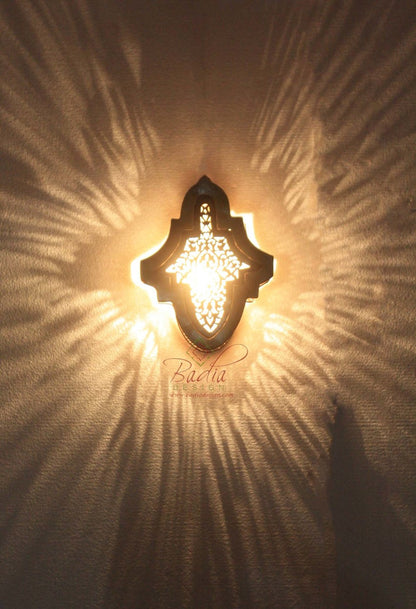 Small Hand Punched Brass and Silver Wall Sconce