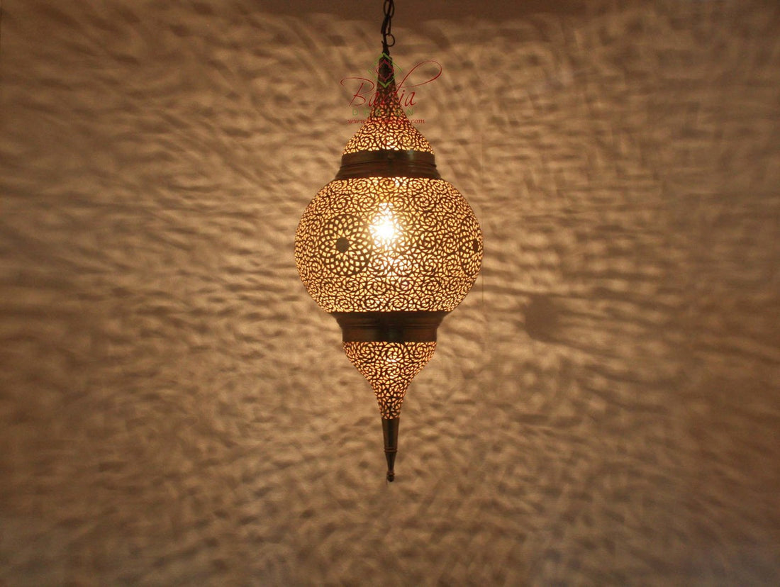 Tall and Intricately Pierced Brass Chandelier