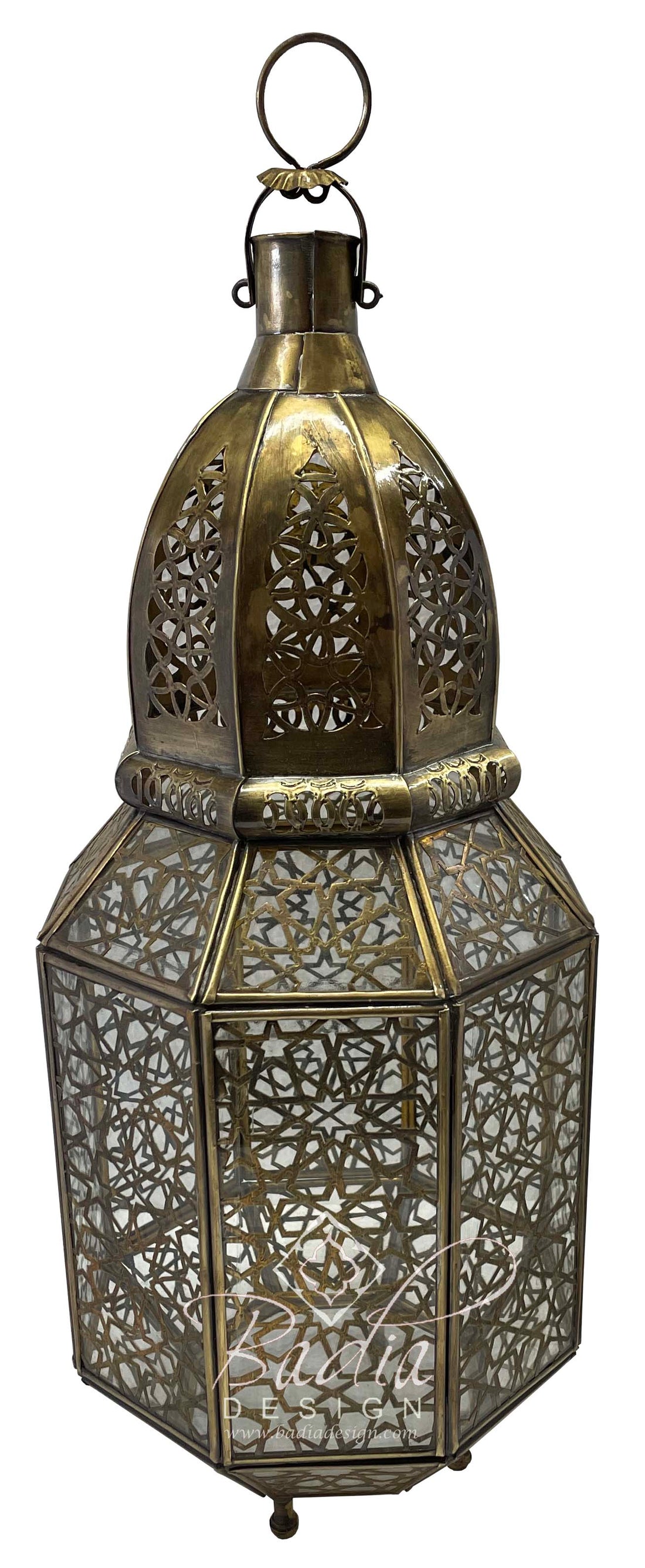 Brass Desktop or Floor Lantern with Clear Glass