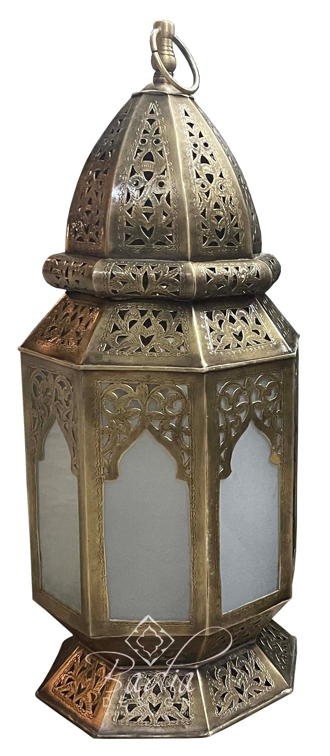 Brass Desktop or Floor Lantern with White Glass