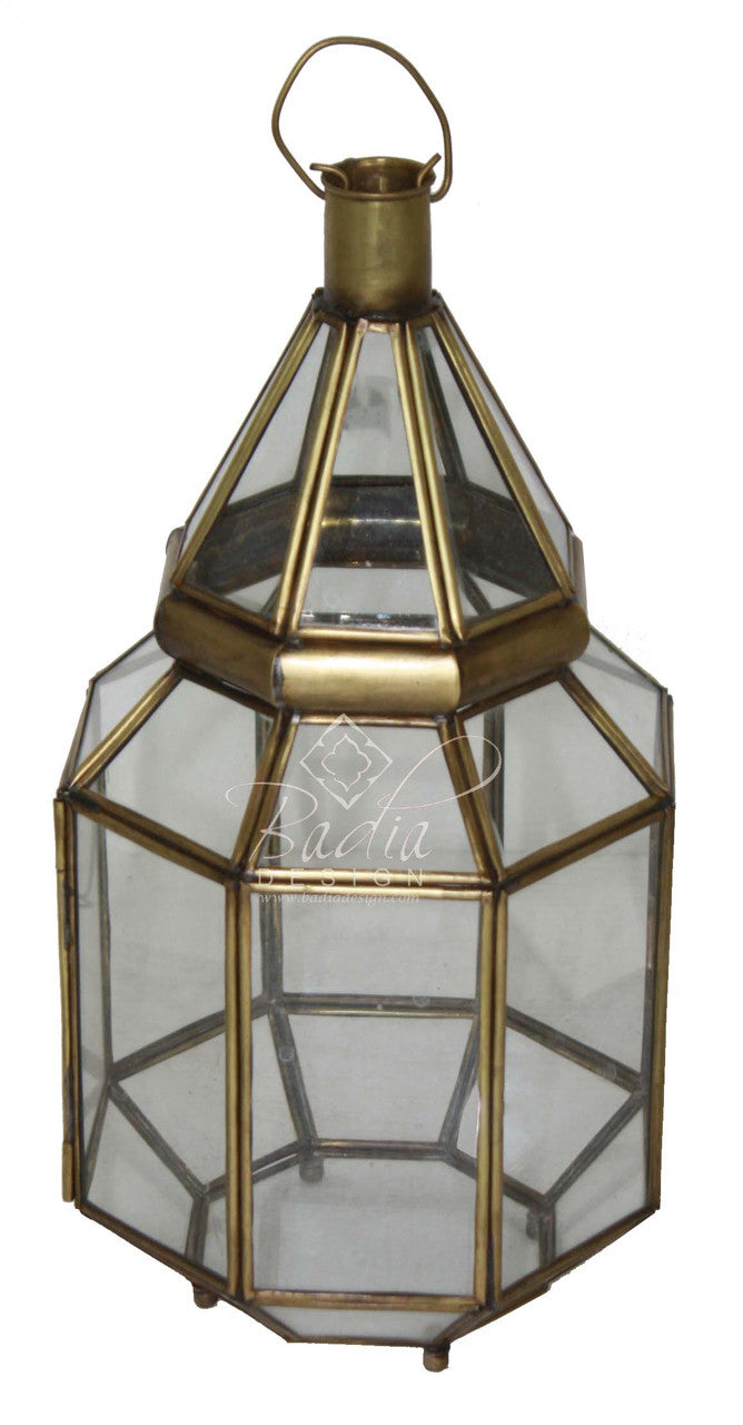 Brass Floor Lantern with Clear Glass