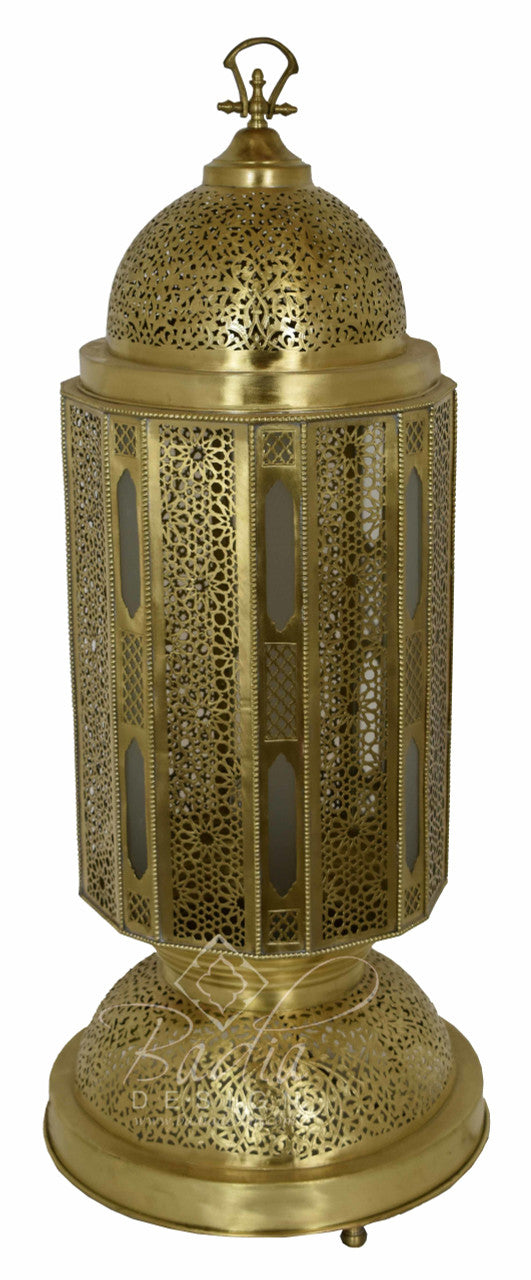 Brass Floor Lantern with White Glass
