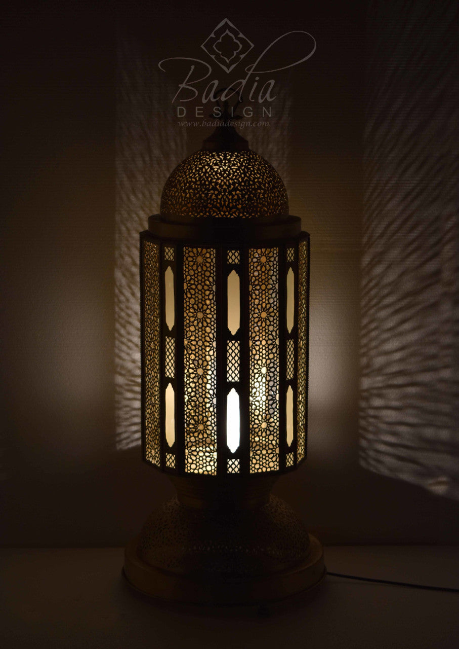 Brass Floor Lantern with White Glass
