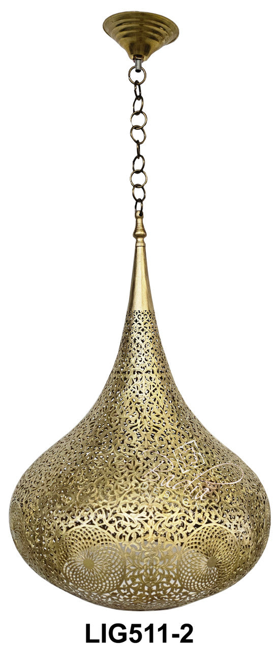 Hand Punched Teardrop Shaped Brass Lantern