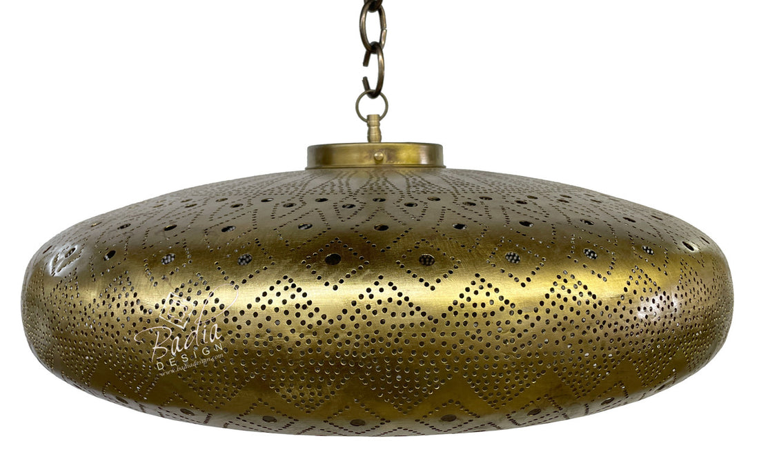 UFO Shaped Hand Punched Brass Light Fixture