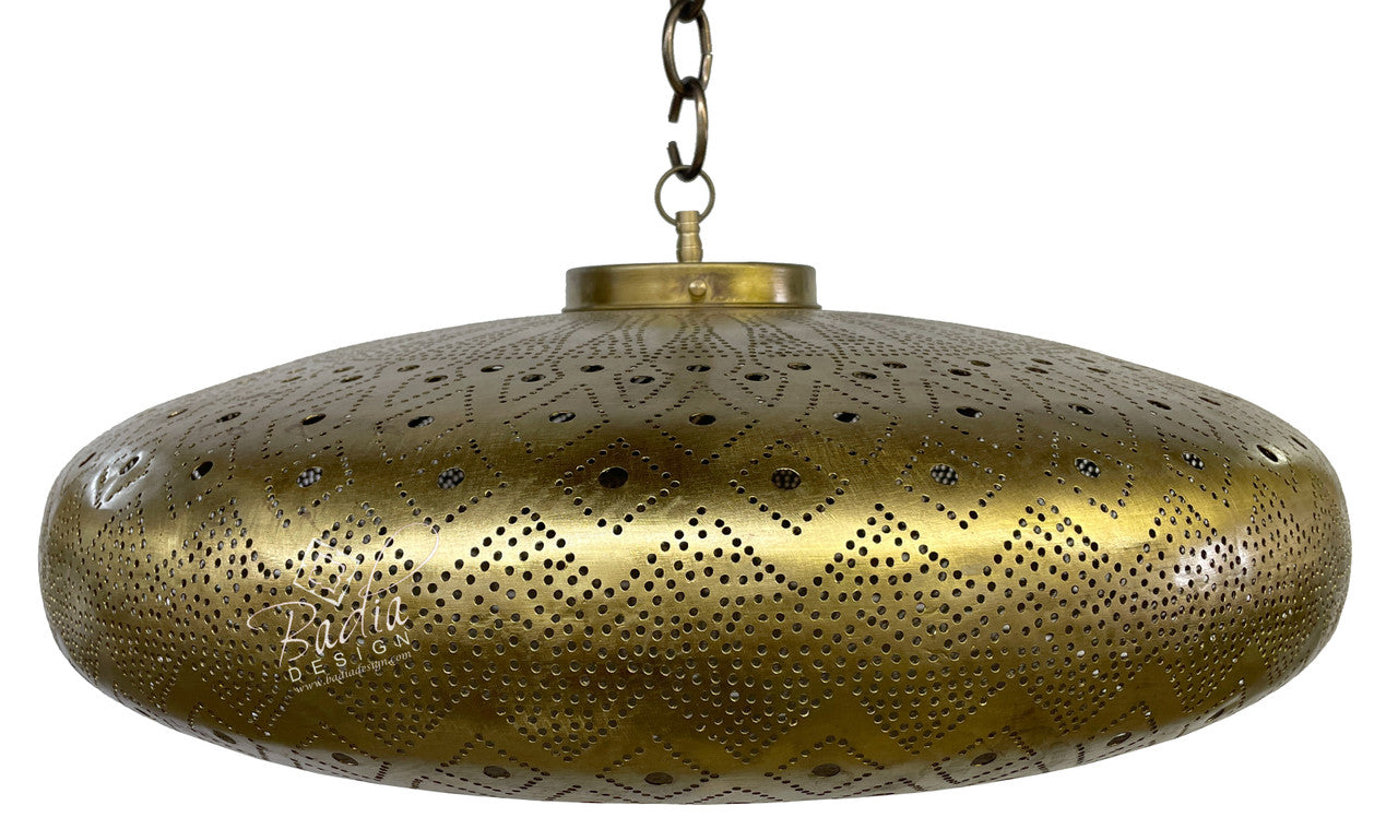 UFO Shaped Hand Punched Brass Light Fixture
