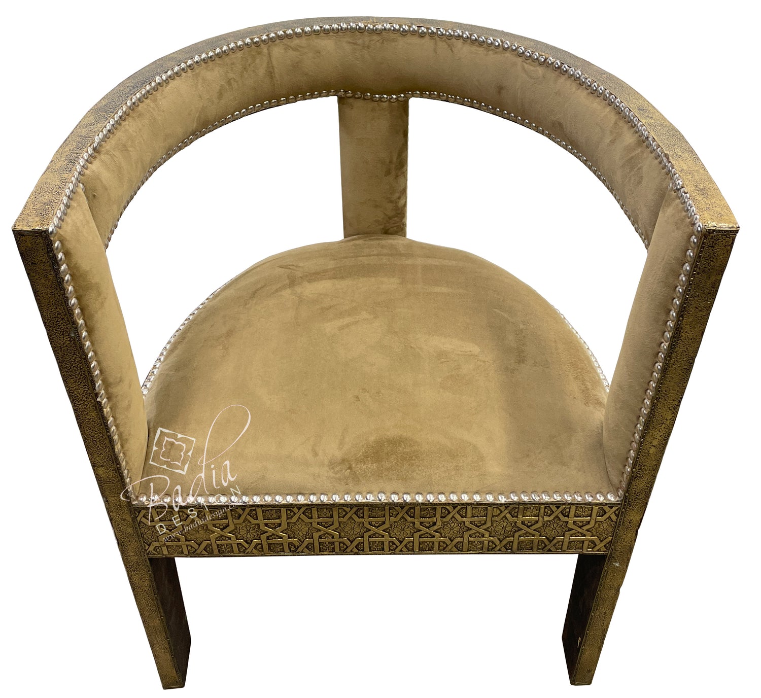 Embossed Brass Chair with Beige Velvet Seat