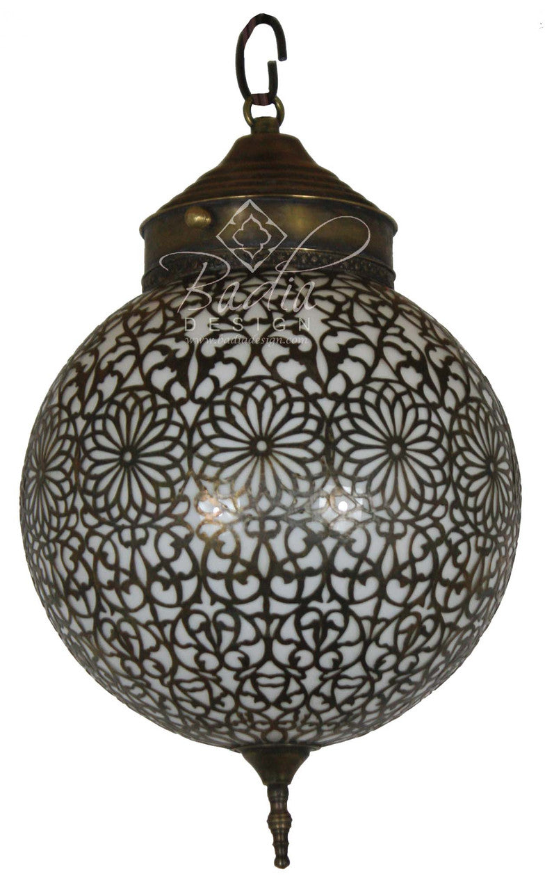 Brass Pendant Light with White Glass