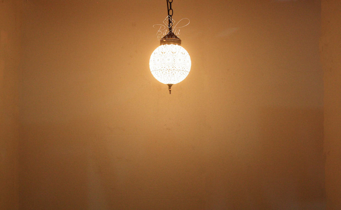 Brass Pendant Light with White Glass